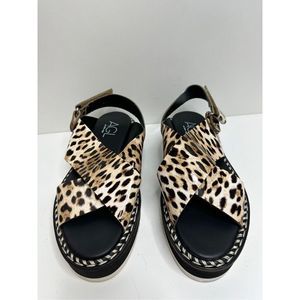 AGL Sandals Womens Size 9US 39EU Leopard Print Cross Strap Patent Leather